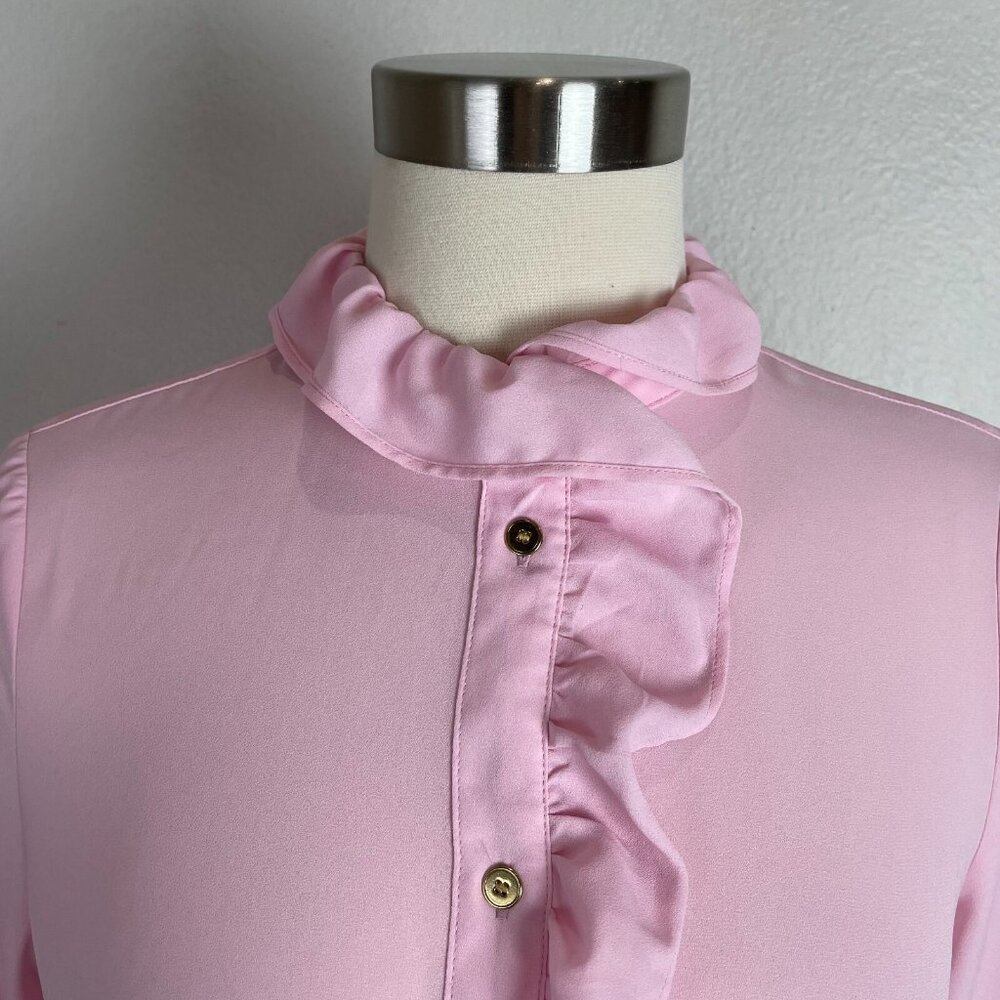 J. Crew Womens 4 Pink Ruffle Button Up Blouse Long Sleeve Shirt Top - Picture 2 of 11